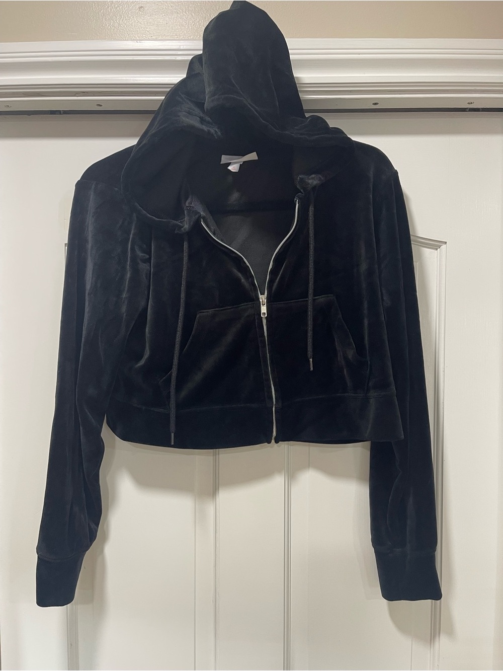 Colsie Black Velvet Zip-Up Hoodie Jacket - Women